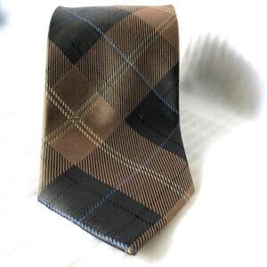 JB John Bartlett Men's Silk Tie Brown Tan Plaid